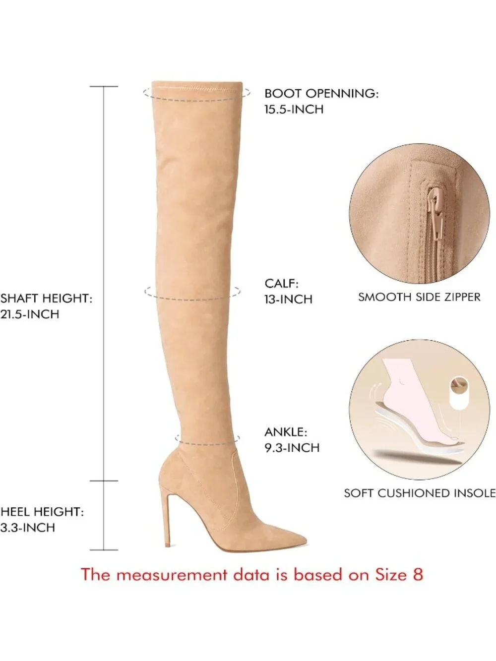 Women's Nude Faux Suede Pointed Toe Over-the-Knee Thigh High Stiletto Heel Boot